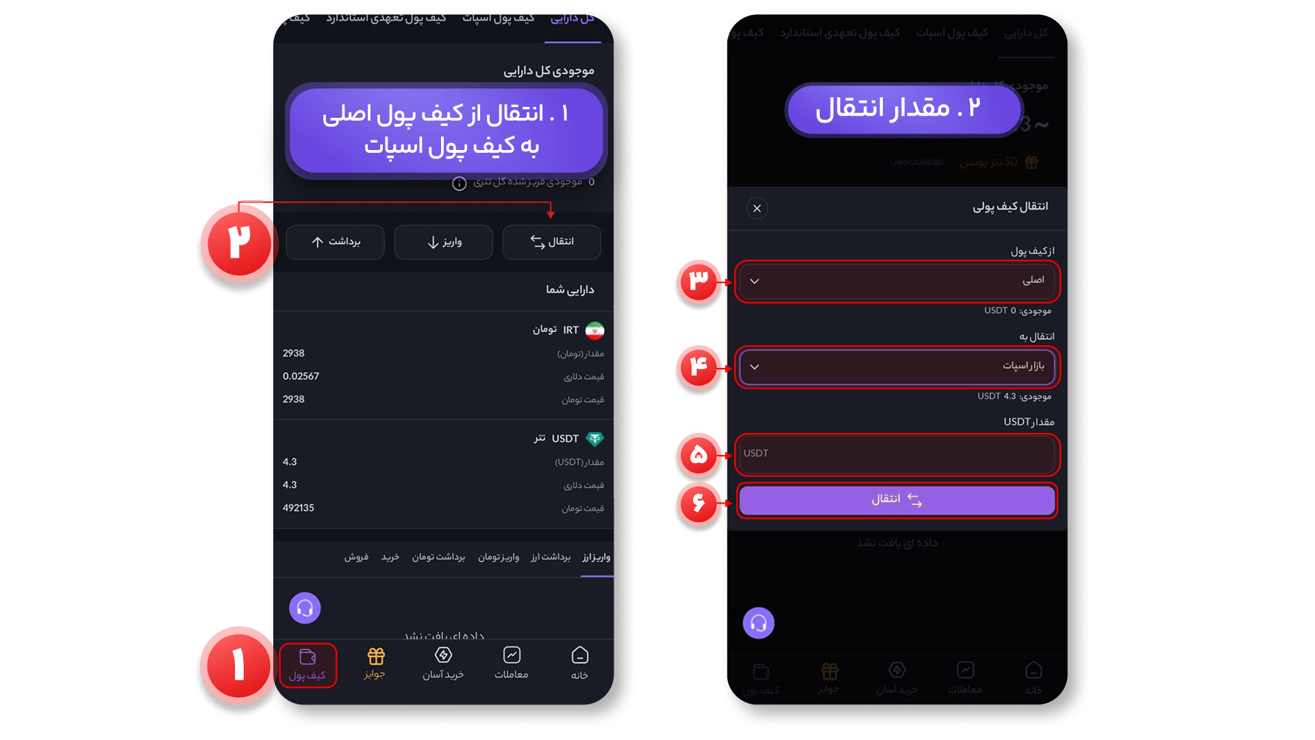 اموزش انتقال تتر به کیف پول اسپات صرافی ورسلند